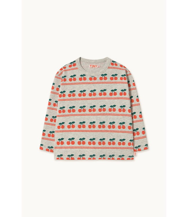 Tiny Cottons Cherry pattern rib tee light cream heather