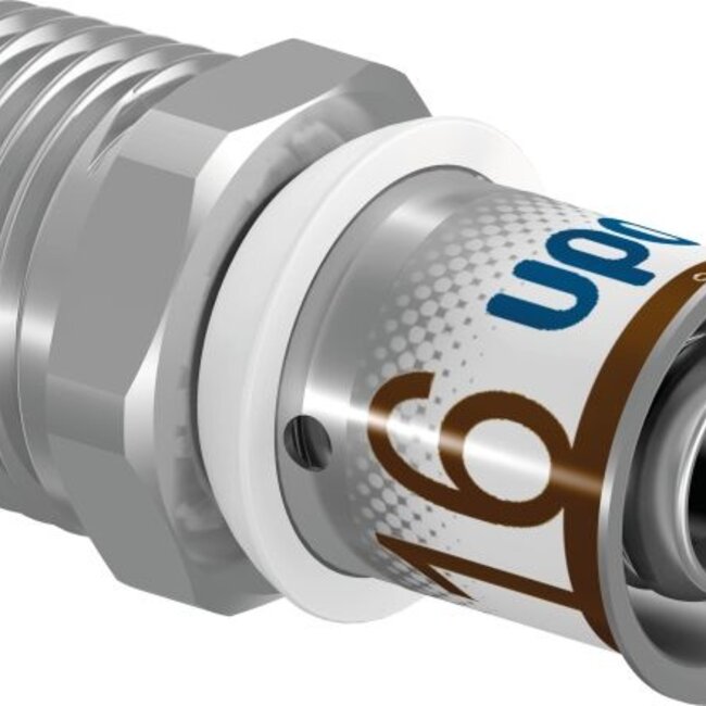 Uponor MLC rechte koppeling, puntstuk 20 x 22mm knel messing (pers x buitendraad) zonder ring