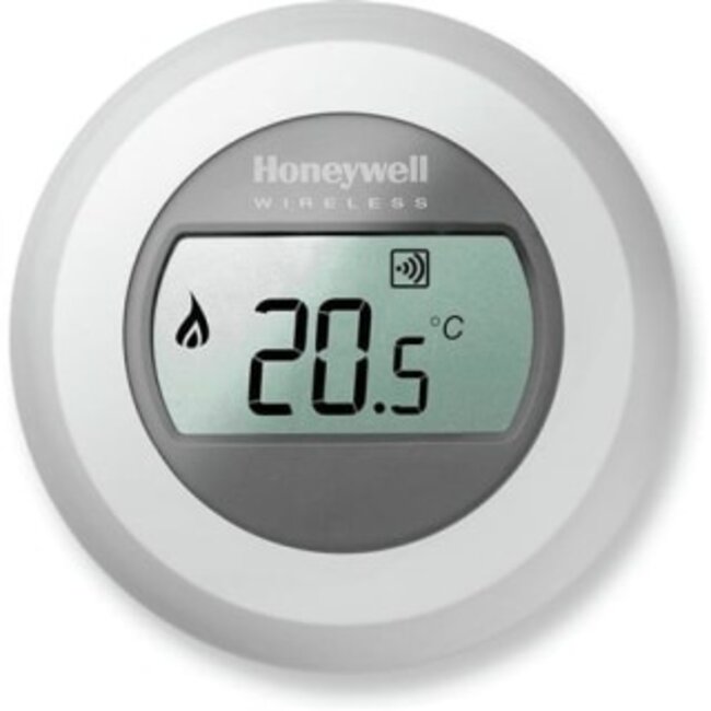 Honeywell Honeywell Round Wireless, Kamerthermostaat draadloos, batterij gevoed, 5..35 graden, verlicht display, optimal comfort, wit.