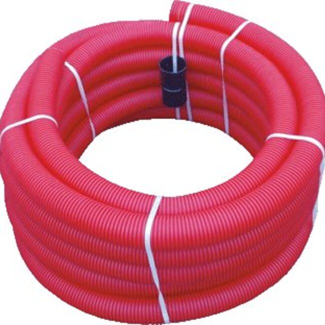 Wavin Wavin Mantelflex kabelbuis, kunststof, PE, buigzaam, buiten- en binnenzijde geribd, binnen Ø40mm, buiten Ø50mm, rood, 50 meter