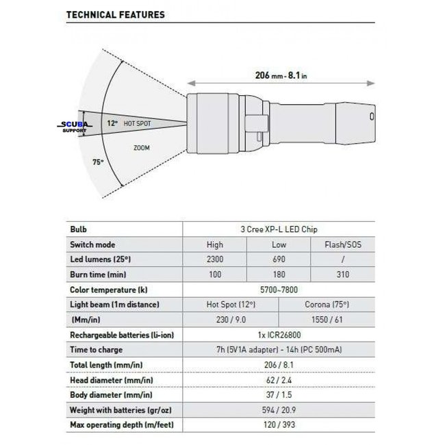 Mares Dive Torch EOS 20Lrz w/Lock