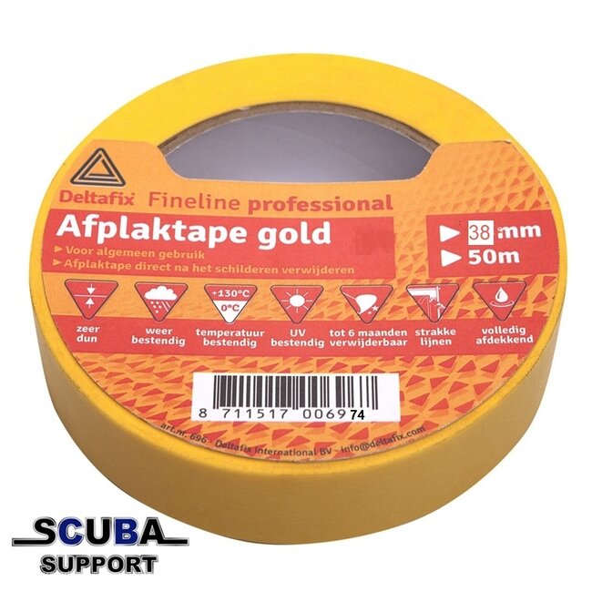 Scuba Support Afplaktape GOLD zelfklevend fineline gold + label geel