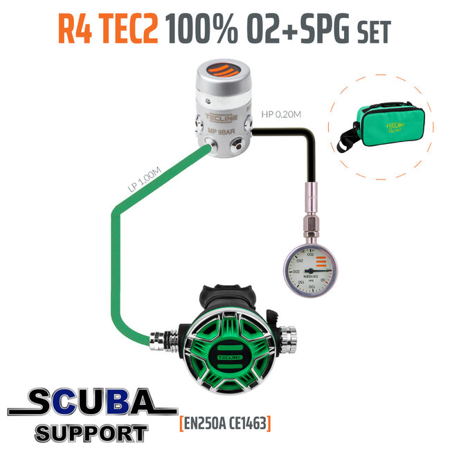 Tecline Regulator R4 TEC2 100% O2 M26x2 with SPG, stage set