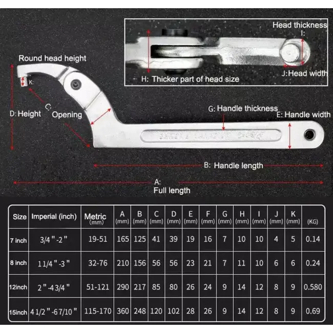 Scuba Support Verstelbare haaksleutel / C spanner tool 32-76 (pin 6mm)