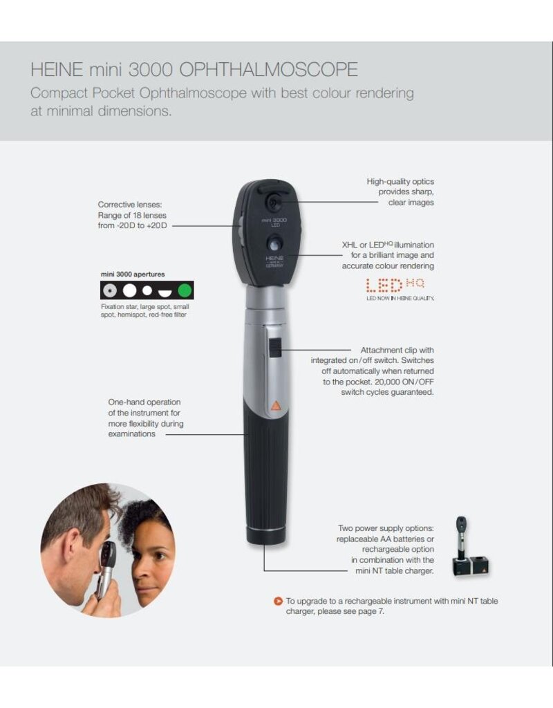 Heine Heine Mini 3000 directe oogspiegel met handvat