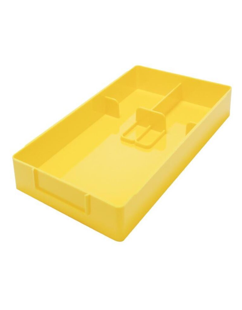 Werkbakje met vakverdeling glas en schroeven in 7 verschillende kleuren