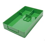 Werkbakje met vakverdeling glas en schroeven in 7 verschillende kleuren