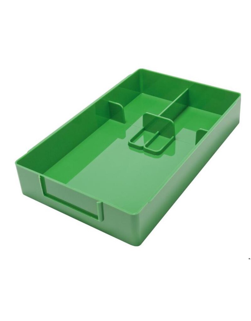 Werkbakje met vakverdeling glas en schroeven in 7 verschillende kleuren