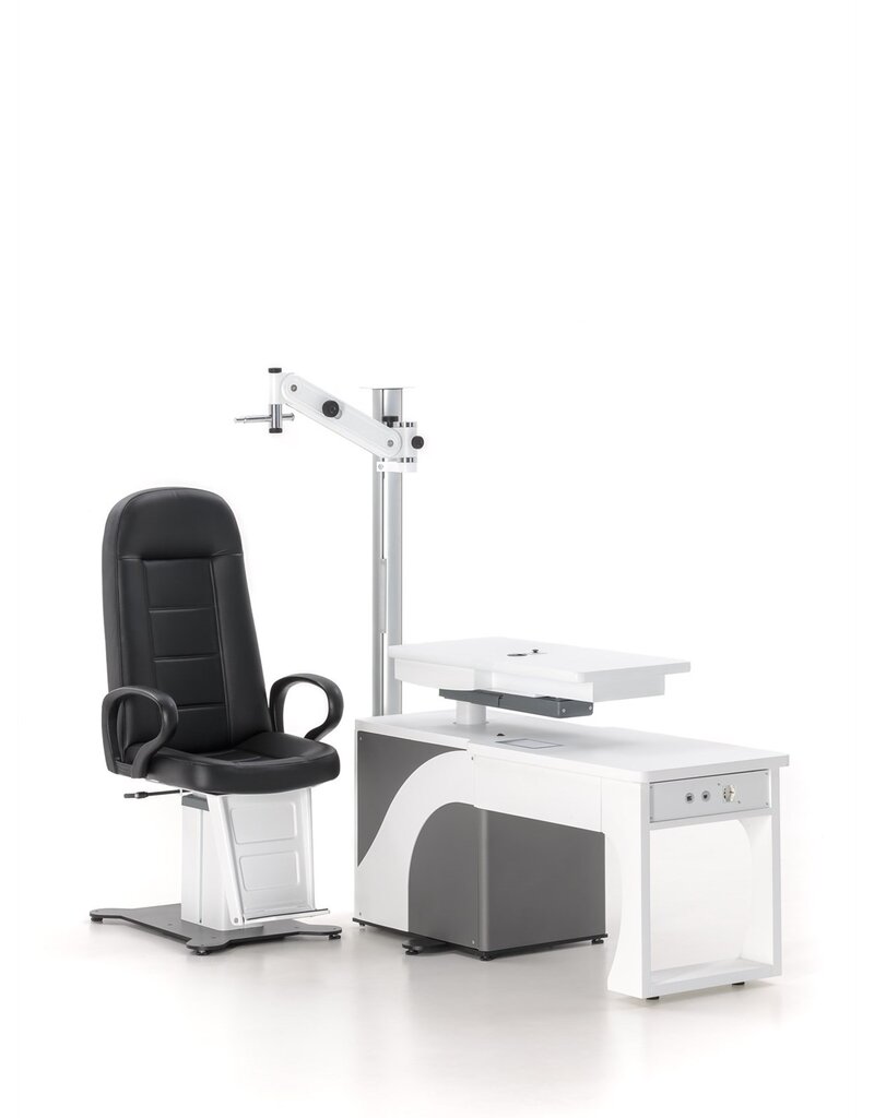 FISO refractieunit Easyvisus RM64 met lade, in hoogte verstelbaar2- instumentenblad en joystick. Blad kan roteren of schuiven