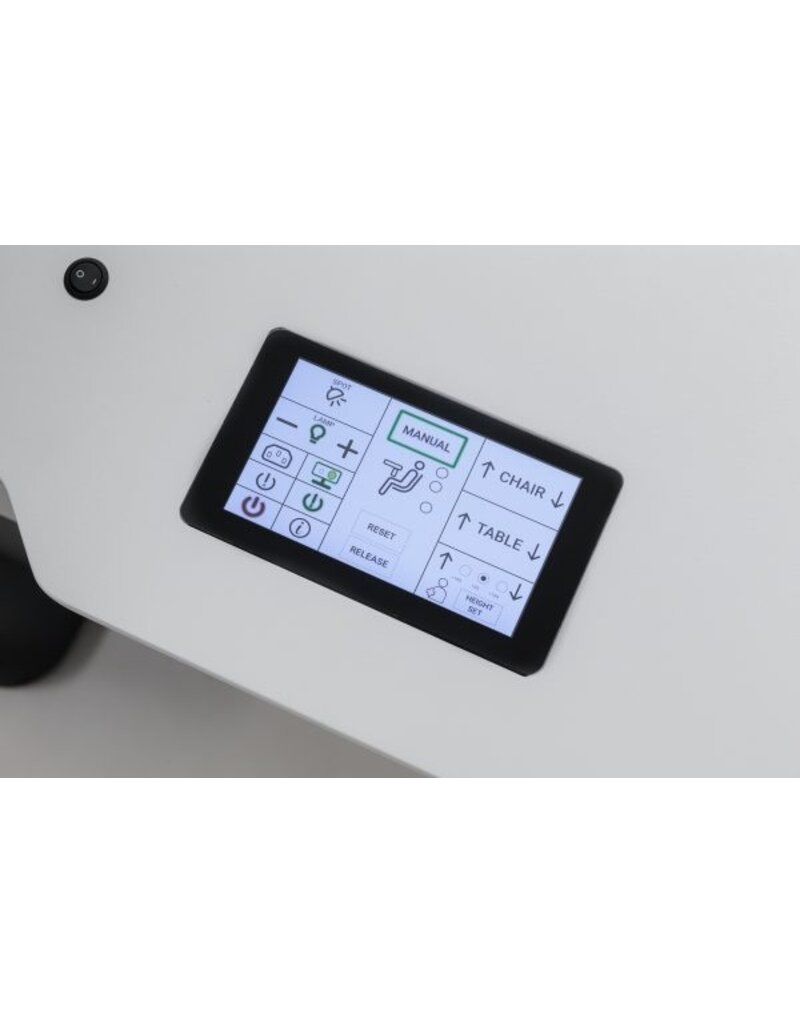 FISO refractieunit Easyvisus RM64 met lade, in hoogte verstelbaar2- instumentenblad en joystick. Blad kan roteren of schuiven