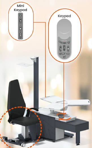 Yuratek Defne rolstoelunit in hoogte verstelbaar 3-instrumentenblad met la, minikeypad