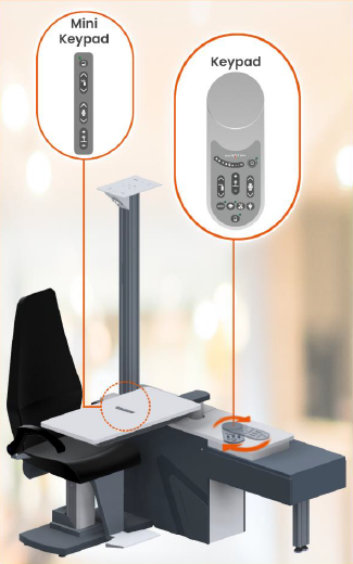 Yuratek Defne refractie unit in hoogte verstelbaar 2-instrumentenblad, stoel met armleuningen en voetensteun, minikeypad