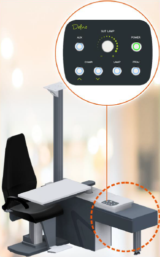 Yuratek Eco Defne refractie unit met lade, in hoogte verstelbare stoel, 2-instrumentenblad en lade