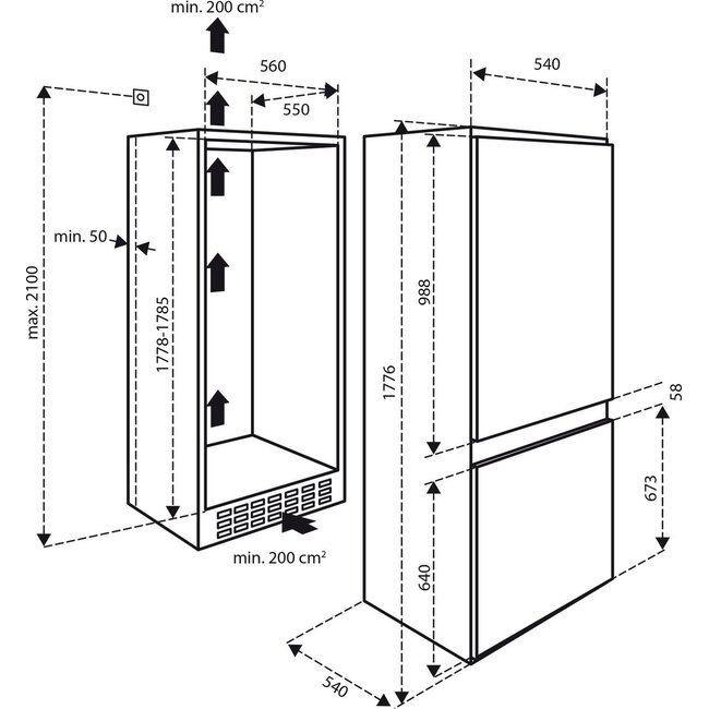 Inventum IKV1782S | Inbouw koelvriescombinatie | 178 cm | Sleepdeur