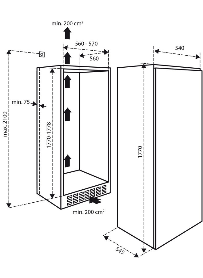 Inventum IKK1785S | Inbouw koeler | 178 cm | Sleepdeur