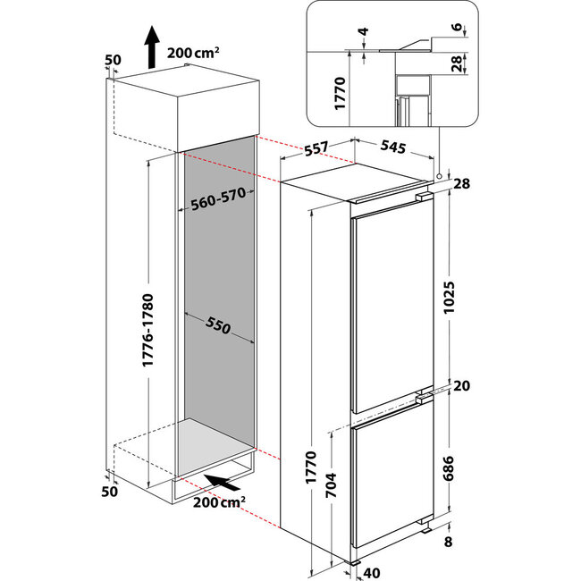 Bauknecht KGIL 180F2 P inbouw koelvriescombinatie 178 cm