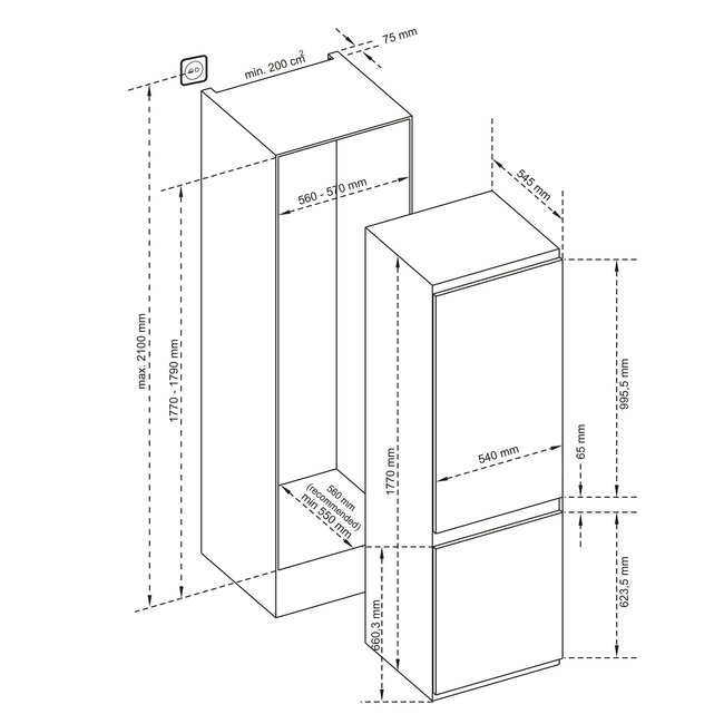 Inventum IKV1786S | Inbouw koelvriescombinatie | 178 cm  | Sleepdeur