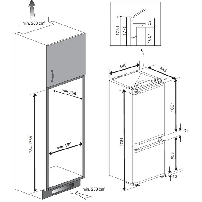 Beko BCNA275K3SN inbouw koelvriescombinatie 178 cm