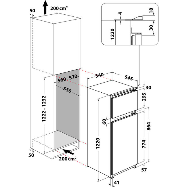 Bauknecht KDI 12S1 inbouw koelvriescombinatie 122 cm