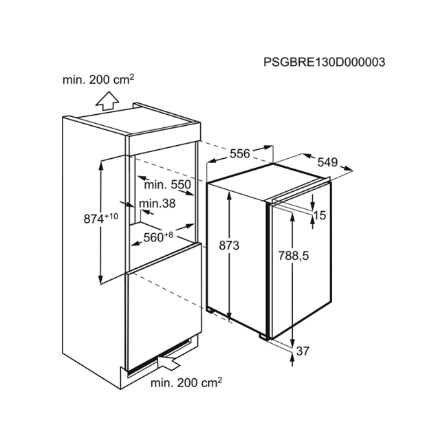 AEG SKE888D1AF inbouw koelkast 88 cm