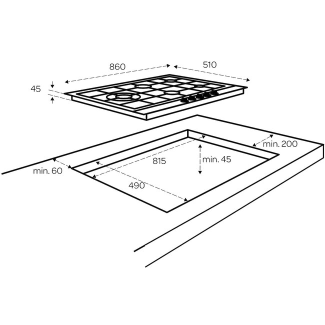 Inventum IKG9023WGRVS inbouw gaskookplaat 86 cm