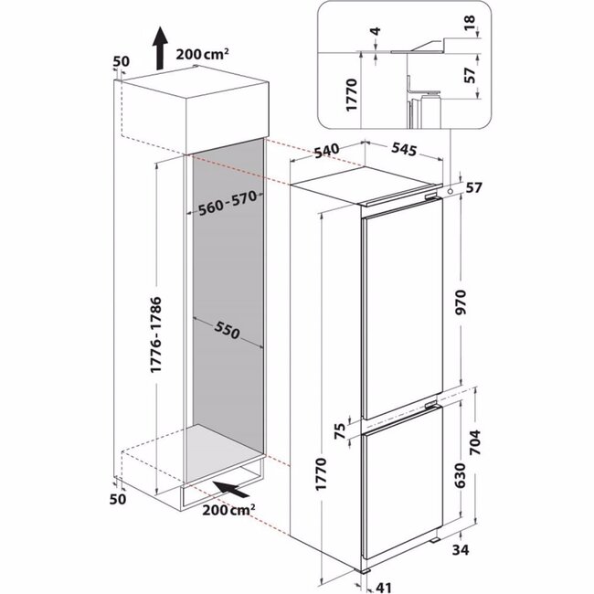 Indesit B 18 A2 D/I 2  inbouw koelvriescombinatie 178 cm