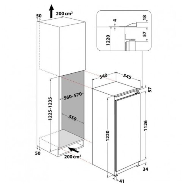 Bauknecht KSI 12VS1 inbouw koelkast 122 cm