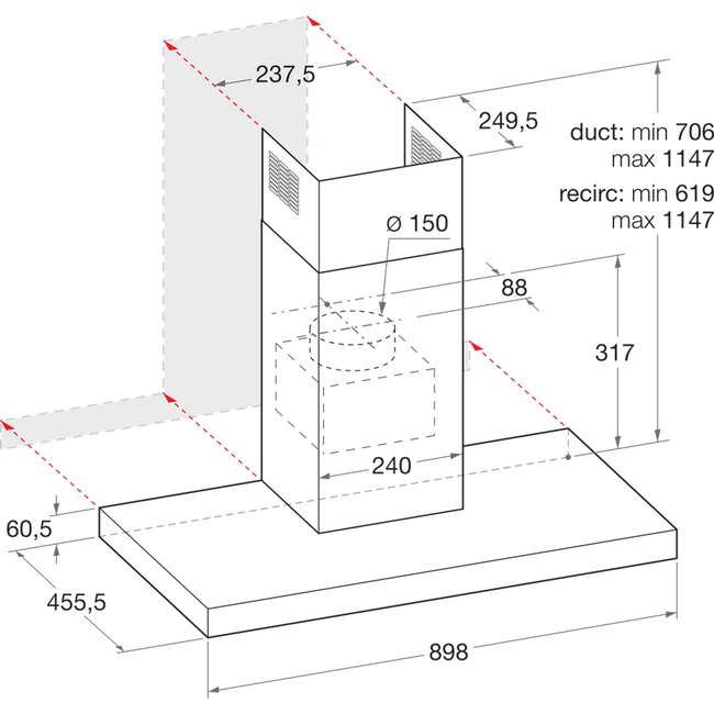 Bauknecht DBHBS 92C LT X afzuigkap 90 cm