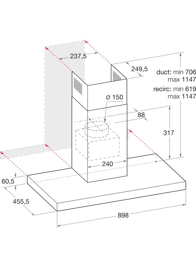 Bauknecht DBHBS 92C LT X afzuigkap 90 cm