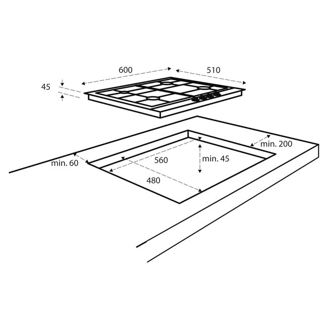 Inventum IKG6024WGGL gaskookplaat zwart