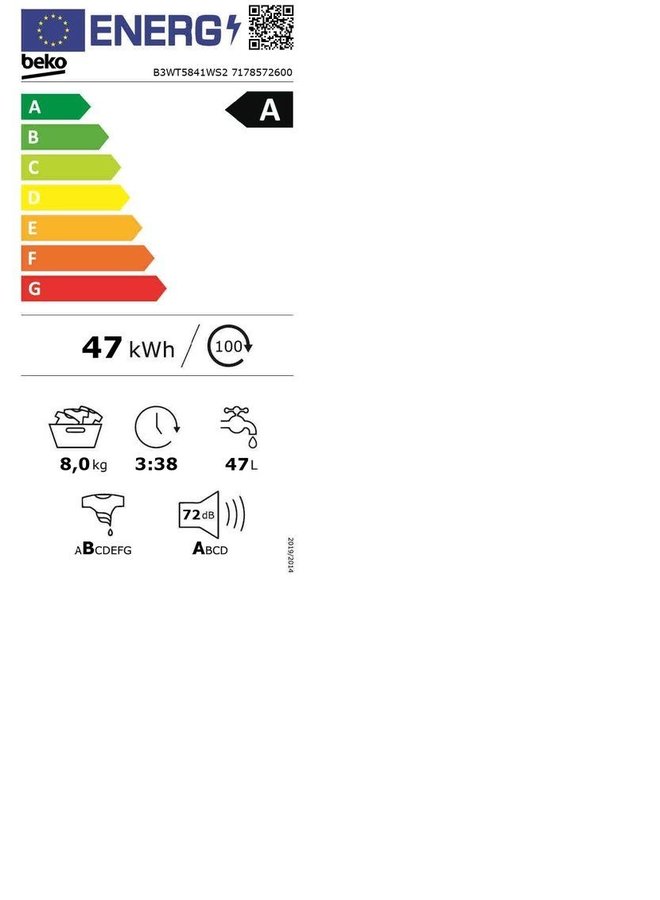 Beko B3WT5841WS2 wasmachine 8 kg Selective Line