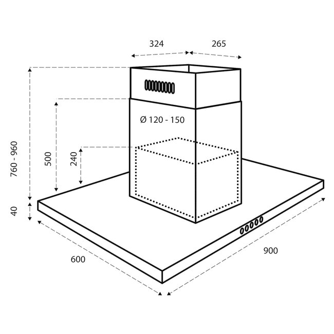 Inventum AKE9004ARVS eiland afzuigkap 90 cm