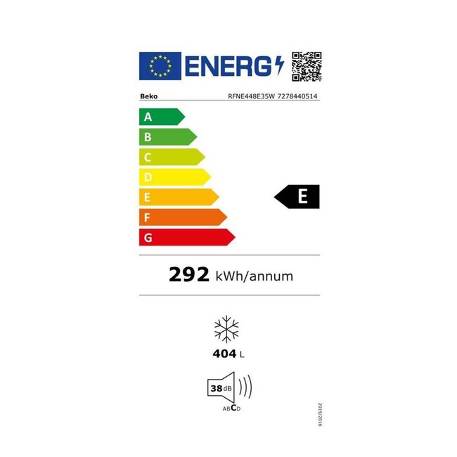 Beko BEKO RFNE448E35W Vrieskast Nofrost 404 liter