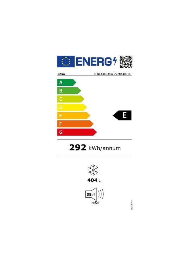 BEKO RFNE448E35W Vrieskast Nofrost 404 liter