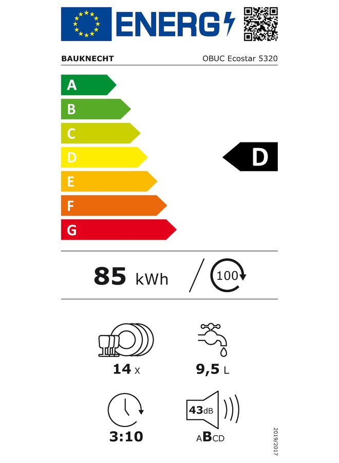 Bauknecht OBUC ECOSTAR 5320 onderbouw vaatwasser