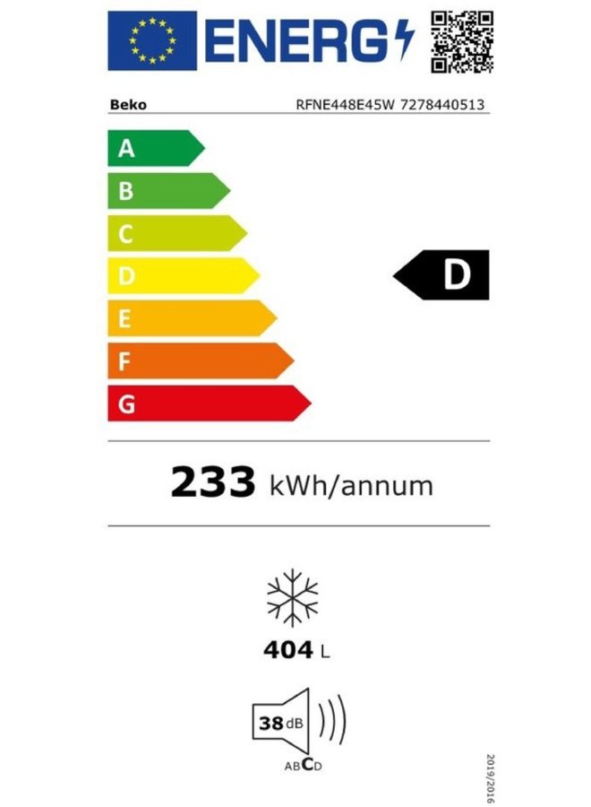 Beko RFNE448E45W | vrieskast | NoFrost | 404 Liter