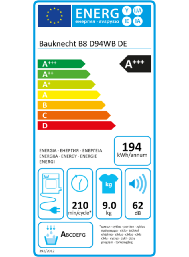 Bauknecht B8 D94WB DE warmtepompdroger 9 kg A+++