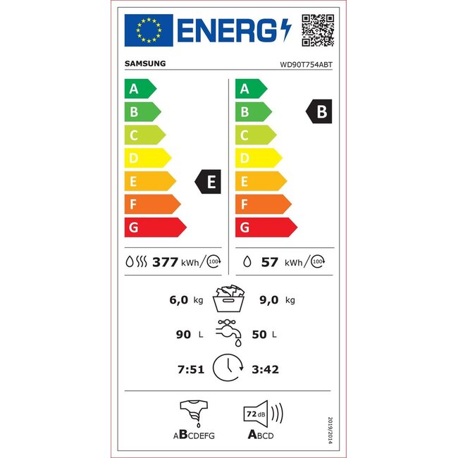 Samsung WD90T754ABX wasdroogcombinatie Zwart