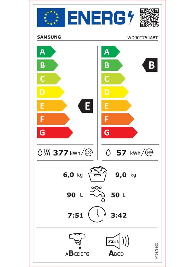 Samsung WD90T754ABX wasdroogcombinatie Zwart