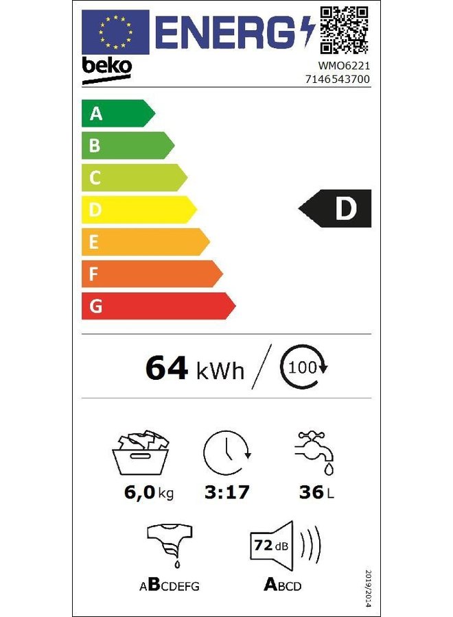 Beko WMO6221 wasmachine 6 kg