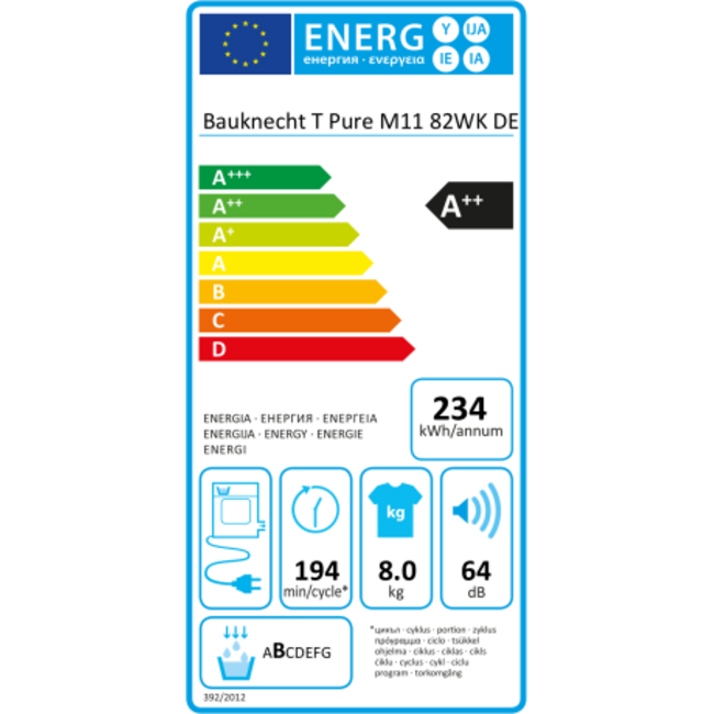 Bauknecht T Pure M11 82WK DE warmtepompdroger 8 kg A++