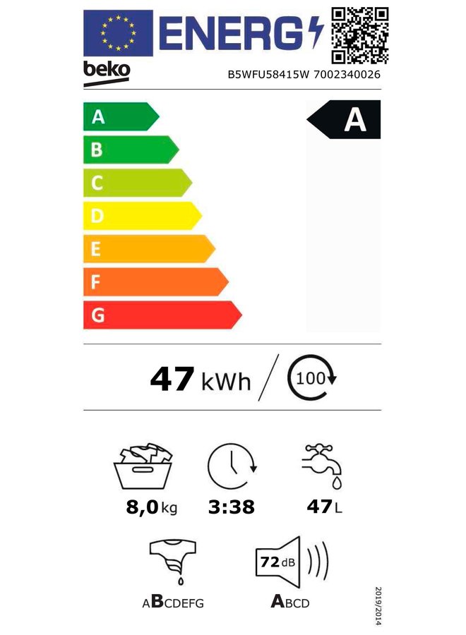 Beko B5WFU58415W wasmachine 8 kg