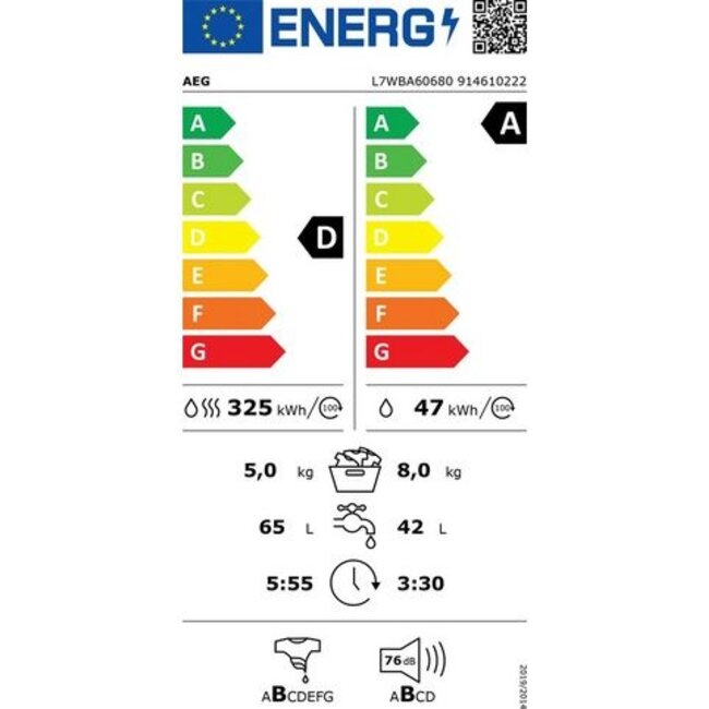 AEG L7WBA60680 | Wasdroogcombinatie | 8/5 kg | ProSteam