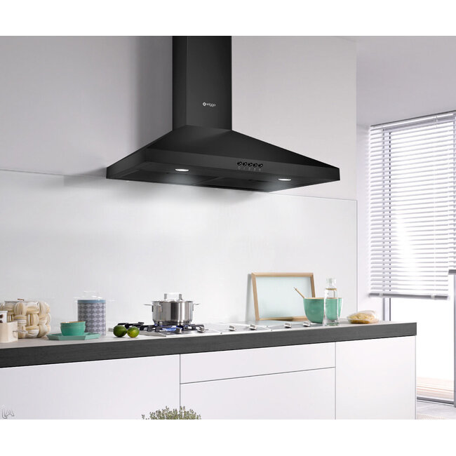 Wiggo WE-E943R(BB) - Wandschouw Afzuigkap - 90cm - Zwart