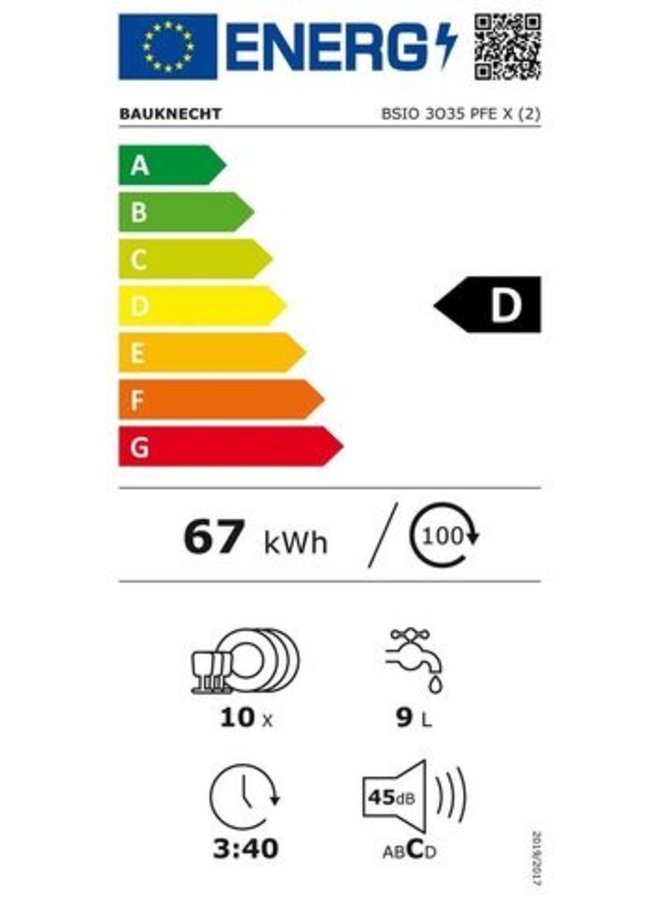 Bauknecht BSIO 3O35 PFE X inbouw vaatwasser 45 cm
