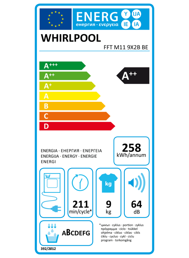 Whirlpool FFT M11 9X2B BE warmtepompdroger 9 kg A++