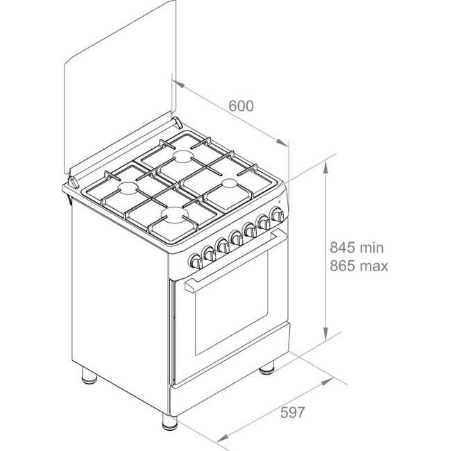 Wiggo WO-E605R(BX) Serie 5 - Gasfornuis - Zwart Rvs