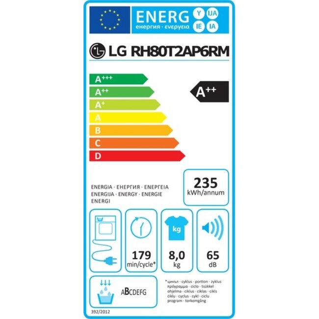 LG RH80T2AP6RM warmtepompdroger 8 kg A++