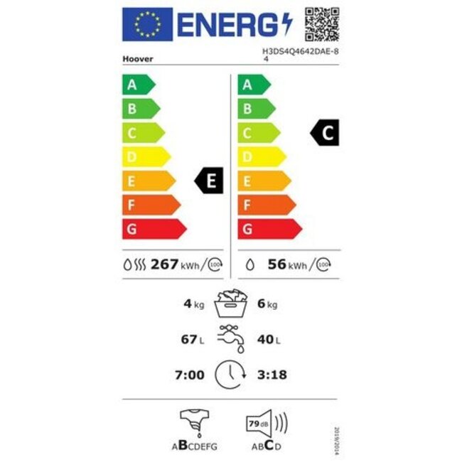 Hoover H3DS4Q4642DAE wasdroogcombinatie