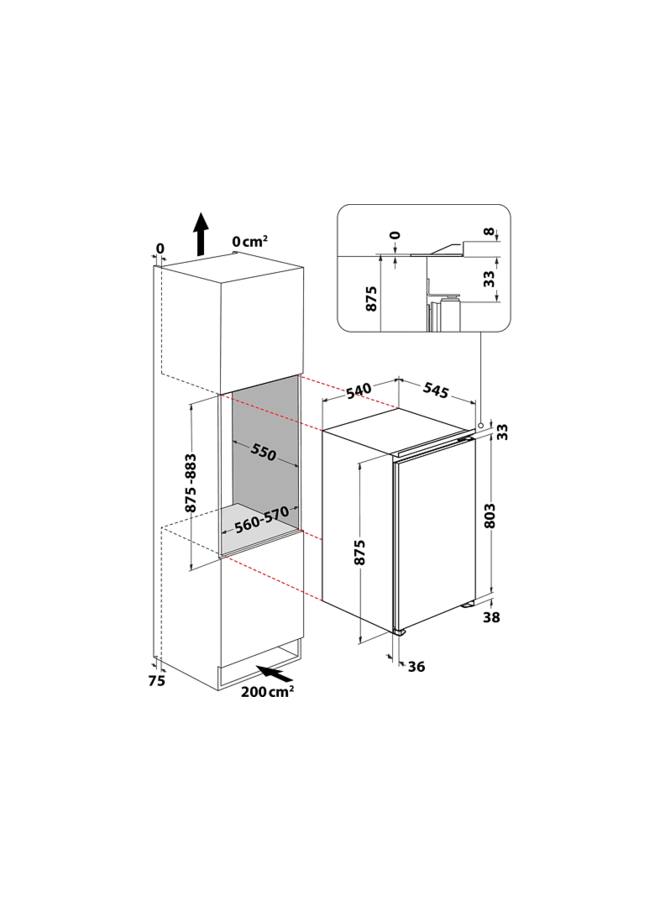 Bauknecht KSI 9GF2E inbouwkoelkast 88 cm | Deur op deur